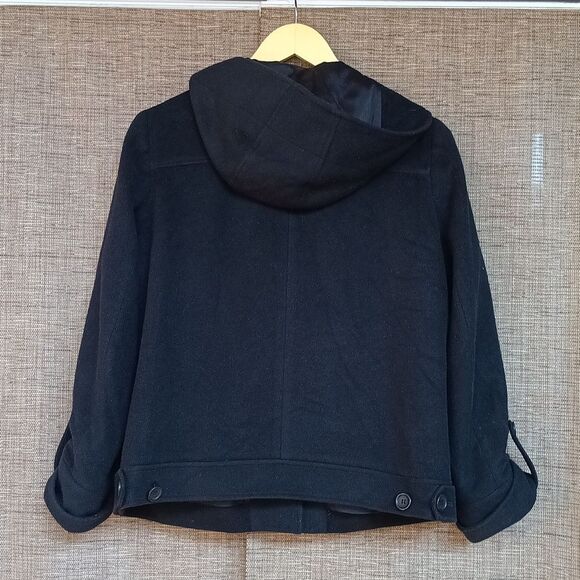 Theory Black Hooded Wool And Angora Shirt Coat Jacket - Picture 4 of 4